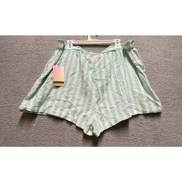 Womens Linen Blend Striped Shorts Green/White Stoney Clover Size 1X  New - Picture 2 of 6